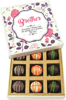 Chocholik Rakhi Gift Box - Thank You God for Giving Me Brother Like You - Dark, Milk, White Chocolate Truffles - 9pc Truffles(135 g)
Chocholik Rakhi Gift Box - Thank You God for Giving Me Brother Like You - Dark, Milk, White Chocolate Truffles - 9pc Truffles(135 g)