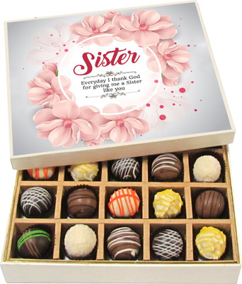 Chocholik Rakshabandhan Gift Box - Everyday I Thank God for Giving Me as Sister - Dark, Milk, White Chocolate Truffles - 20pc Truffles(300 g)
Chocholik Rakshabandhan Gift Box - Everyday I Thank God for Giving Me as Sister - Dark, Milk, White Chocolate Truffles - 20pc Truffles(300 g)