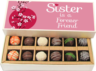 Chocholik Rakhi Gift Box - Sister Is a Forever Friend - Dark, Milk, White Chocolate Truffles - 12pc Truffles(180 g)
Chocholik Rakhi Gift Box - Sister Is a Forever Friend - Dark, Milk, White Chocolate Truffles - 12pc Truffles(180 g)