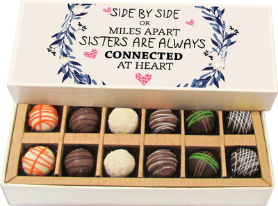 Chocholik Rakhi Gift Box - Sisters Are Always Connected by Heart - Dark, Milk, White Chocolate Truffles - 12pc Truffles(180 g)
Chocholik Rakhi Gift Box - Sisters Are Always Connected by Heart - Dark, Milk, White Chocolate Truffles - 12pc Truffles(180 g)