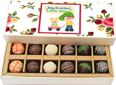 Chocholik Rakshabandhan Gift Box - Big Brother Little Sister - Dark, Milk, White Chocolate Truffles - 12pc Truffles(180 g)
Chocholik Rakshabandhan Gift Box - Big Brother Little Sister - Dark, Milk, White Chocolate Truffles - 12pc Truffles(180 g)