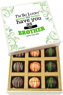 Chocholik Rakshabandhan Gift Box - I Am So Lucky to Have You - Dark, Milk, White Chocolate Truffles - 9pc Truffles(135 g)
Chocholik Rakshabandhan Gift Box - I Am So Lucky to Have You - Dark, Milk, White Chocolate Truffles - 9pc Truffles(135 g)