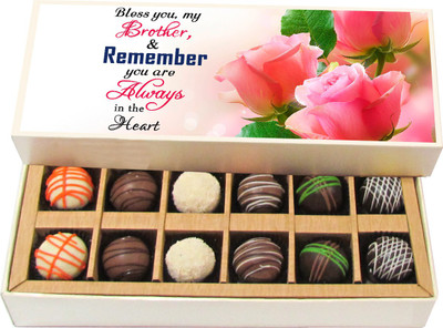 Chocholik Rakshabandhan Gift Box - Bless You My Brother, & Remember You Are - Dark, Milk, White Chocolate Truffles - 12pc Truffles(180 g)
Chocholik Rakshabandhan Gift Box - Bless You My Brother, & Remember You Are - Dark, Milk, White Chocolate Truffles - 12pc Truffles(180 g)