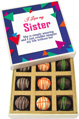 Chocholik Rakhi Gift Box - My Sister Is Simply Amazing - Dark, Milk, White Chocolate Truffles - 9pc Truffles(135 g)
Chocholik Rakhi Gift Box - My Sister Is Simply Amazing - Dark, Milk, White Chocolate Truffles - 9pc Truffles(135 g)