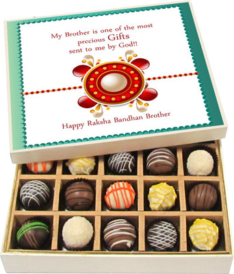 Chocholik Rakhi Gift Box - My Brother Is One Of The Most Precious Gift - Dark, Milk, White Chocolate Truffles - 20pc Truffles(300 g)
Chocholik Rakhi Gift Box - My Brother Is One Of The Most Precious Gift - Dark, Milk, White Chocolate Truffles - 20pc Truffles(300 g)
