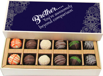 Chocholik Rakshabandhan Gift Box - Brother You're Awesomely Beyond Comparision - Dark, Milk, White Chocolate Truffles - 12pc Truffles(180 g)
Chocholik Rakshabandhan Gift Box - Brother You're Awesomely Beyond Comparision - Dark, Milk, White Chocolate Truffles - 12pc Truffles(180 g)