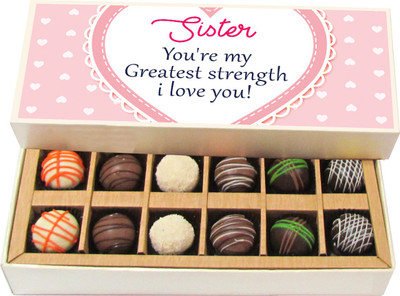 Chocholik Rakshabandhan Gift Box - Sister You Are My Greatest Strength I Love You - Dark, Milk, White Chocolate Truffles - 12pc Truffles(180 g)
Chocholik Rakshabandhan Gift Box - Sister You Are My Greatest Strength I Love You - Dark, Milk, White Chocolate Truffles - 12pc Truffles(180 g)