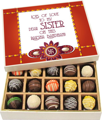 Chocholik Rakshabandhan Gift Box - Lots of Love to My Dear Sister - Dark, Milk, White Chocolate Truffles - 20pc Truffles(300 g)
Chocholik Rakshabandhan Gift Box - Lots of Love to My Dear Sister - Dark, Milk, White Chocolate Truffles - 20pc Truffles(300 g)