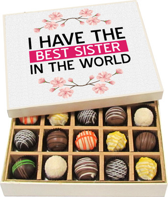 Chocholik Rakhi Gift Box - I Have the Best Sister - Dark, Milk, White Chocolate Truffles - 20pc Truffles(300 g)
Chocholik Rakhi Gift Box - I Have the Best Sister - Dark, Milk, White Chocolate Truffles - 20pc Truffles(300 g)