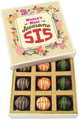 Chocholik Rakshabandhan Gift Box - Worlds Most Awesome Sis - Dark, Milk, White Chocolate Truffles - 9pc Truffles(135 g)
Chocholik Rakshabandhan Gift Box - Worlds Most Awesome Sis - Dark, Milk, White Chocolate Truffles - 9pc Truffles(135 g)