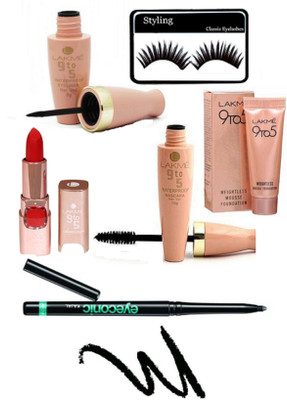 Styling Eyelashes, 9to5 weighless mousse foundation & liquid Eyeliner&Mascara With Matte finish long lasting lipstick with kajal(Set of 6)
Styling Eyelashes, 9to5 weighless mousse foundation & liquid Eyeliner&Mascara With Matte finish long lasting lipstick with kajal(Set of 6)