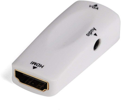Microware 1080p HDMI Female to VGA Converter White Adapter with Audio Cable for PC TV HDMI Cable(White)