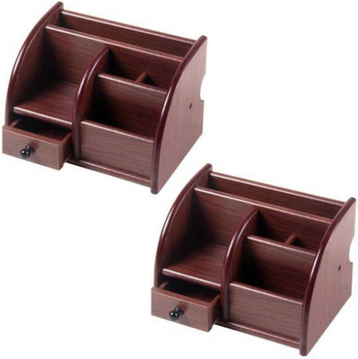Meenamart 6 Compartments Wooden Desk Organiser(Brown)