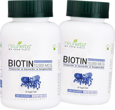 Neuherbs Biotin 10000 mcg with Added Calcium for Hair Growth Improve Skin & Strengthens Nails Supplements Pack of 2(120 No)
Neuherbs Biotin 10000 mcg with Added Calcium for Hair Growth Improve Skin & Strengthens Nails Supplements Pack of 2(120 No)
