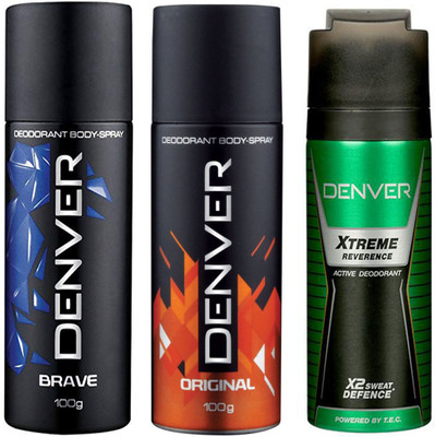 Denver XTREME REVERENCE ACTIVE DEODORANT 150 ML+XTREME ORIGINAL DEODORANT 150 ML+BRAVE DEODORANT 150 ML Deodorant Spray - For Men & Women(150 ml, Pack of 3)
Denver XTREME REVERENCE ACTIVE DEODORANT 150 ML+XTREME ORIGINAL DEODORANT 150 ML+BRAVE DEODORANT 150 ML Deodorant Spray - For Men & Women(150 ml, Pack of 3)