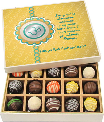 Chocholik Rakhi Gift Box - I may not be there to tie rakhi - Dark, Milk, White Chocolate Truffles - 20pc Truffles(300 g)
Chocholik Rakhi Gift Box - I may not be there to tie rakhi - Dark, Milk, White Chocolate Truffles - 20pc Truffles(300 g)