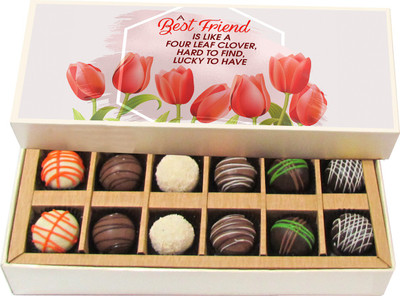 Chocholik Friendship Gift A Best Friend Is Like a Four Leaf Clover - Dark, Milk, White Chocolate Truffles -12pc Truffles(180 g)
Chocholik Friendship Gift A Best Friend Is Like a Four Leaf Clover - Dark, Milk, White Chocolate Truffles -12pc Truffles(180 g)