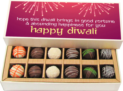 Chocholik Diwali Gifts - Hope This Diwali Brings Happiness - Dark, Milk, White Chocolate Truffles - 12pc Truffles(180 g)