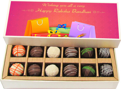 Chocholik Rakhi Gift Box - wish u all avery happy raksha bandhan - Dark, Milk, White Chocolate Truffles - 12pc Truffles(180 g)
Chocholik Rakhi Gift Box - wish u all avery happy raksha bandhan - Dark, Milk, White Chocolate Truffles - 12pc Truffles(180 g)