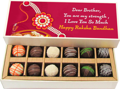 Chocholik Rakhi Gift Box - You are my strength - Dark, Milk, White Chocolate Truffles - 12pc Truffles(180 g)
Chocholik Rakhi Gift Box - You are my strength - Dark, Milk, White Chocolate Truffles - 12pc Truffles(180 g)