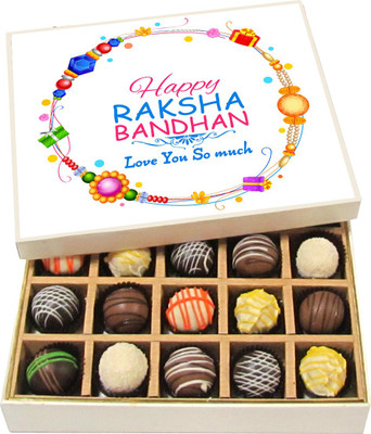 Chocholik Rakhi Gift Box - Love You So much - Dark, Milk, White Chocolate Truffles - 20pc Truffles(300 g)
Chocholik Rakhi Gift Box - Love You So much - Dark, Milk, White Chocolate Truffles - 20pc Truffles(300 g)