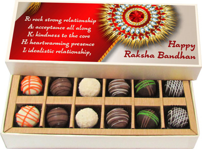Chocholik Rakhi Gift Box - R: rock strong relationship - Dark, Milk, White Chocolate Truffles - 12pc Truffles(180 g)
Chocholik Rakhi Gift Box - R: rock strong relationship - Dark, Milk, White Chocolate Truffles - 12pc Truffles(180 g)