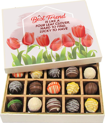 Chocholik Friendship Gift A Best Friend Is Like a Four Leaf Clover - Dark, Milk, White Chocolate Truffles -20pc Truffles(300 g)
Chocholik Friendship Gift A Best Friend Is Like a Four Leaf Clover - Dark, Milk, White Chocolate Truffles -20pc Truffles(300 g)
