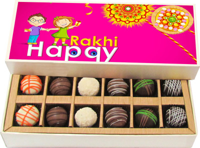 Chocholik Rakhi Gift Box - Happy Rakhi - Dark, Milk, White Chocolate Truffles - 12pc Truffles(180 g)
Chocholik Rakhi Gift Box - Happy Rakhi - Dark, Milk, White Chocolate Truffles - 12pc Truffles(180 g)