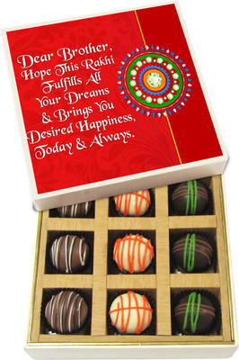 Chocholik Rakhi Gift Box - Hope this rakhi fulfills all your dreams - Dark, Milk, White Chocolate Truffles - 9pc Truffles(135 g)
Chocholik Rakhi Gift Box - Hope this rakhi fulfills all your dreams - Dark, Milk, White Chocolate Truffles - 9pc Truffles(135 g)