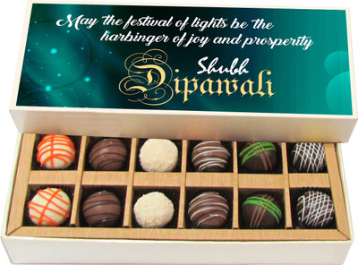 Chocholik Diwali Gifts - May the Festival of Light Be the Harbinger of Joy and Prosperity - Dark, Milk, White Chocolate Truffles - 12pc Truffles(180 g)
Chocholik Diwali Gifts - May the Festival of Light Be the Harbinger of Joy and Prosperity - Dark, Milk, White Chocolate Truffles - 12pc Truffles(180 g)