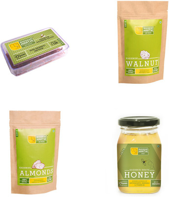 Bhookha Haathi Premium Platinum Kashmiri Dry Fruit Mix Combo 1 (1gm Saffron, 100gms Snow White Walnuts, 100gms Almonds, 250gms White Honey) - 100% Natural/Organic - 451gms ARYA Grade Combo
Bhookha Haathi Premium Platinum Kashmiri Dry Fruit Mix Combo 1 (1gm Saffron, 100gms Snow White Walnuts, 100gms Almonds, 250gms White Honey) - 100% Natural/Organic - 451gms ARYA Grade Combo