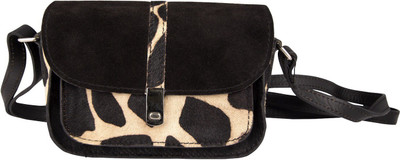 TRYSCO Girls Casual Beige, Black Genuine Leather Sling Bag
