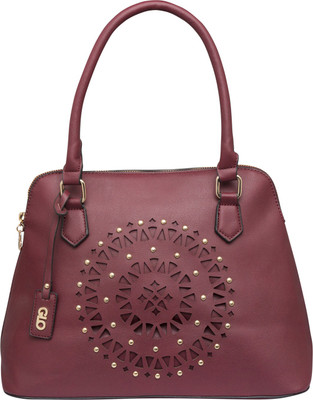 Globus Cutwork Detail Bowling Bag Shoulder Bag(Maroon, 14 inch)