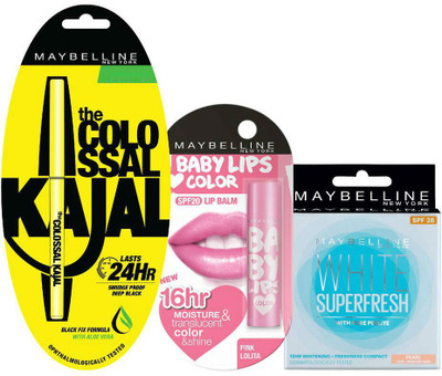 Maybelline The Colossal Kajal, Baby Lips - Pink Lolita and White Super Fresh(Set of 3)
Maybelline The Colossal Kajal, Baby Lips - Pink Lolita and White Super Fresh(Set of 3)
