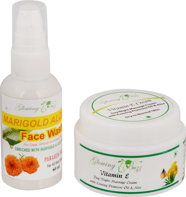 Glowing Buzz Combo of Vitamin-E Cream and marigold Aloe Face Wash(Set of 1)