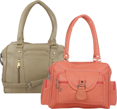 Fillincart Hand-held Bag(Orange, Beige), Beige;orange