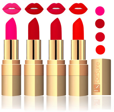 Forsure Golden Velvet Matte Lipstick(Peach,Maroon,Mauve,Fast Red, 14 g)