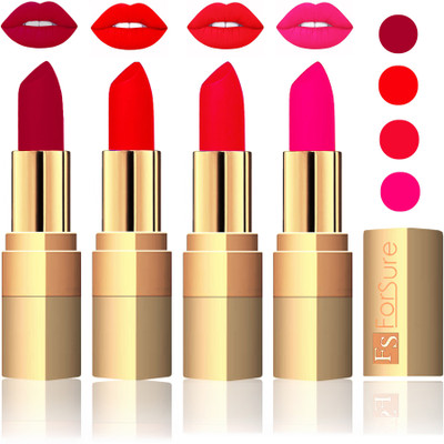 Forsure Golden Velvet Matte Lipstick(Plum,Romantic Red,Red,Peach, 14 g)