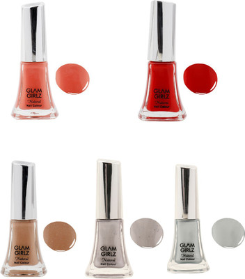 Glam Girlz nail polish combo(set of 5) Red, Grey, Nude, Beige(Pack of 5)