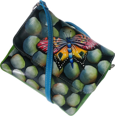 EL Mio Women Evening/Party, Casual Green Genuine Leather Sling Bag
