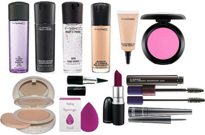 Styling Sponge Puff & Mac Eye Makeup Remover With PRep+Prime SKin base Visage Primer & Moisture Infusion Face Serum With Matchmaster SPF 15 Foundation With Lightfull Compact With Pink Shade Blusher With Stick Kajal & Eyeliner,mascara With lipstick & selec
Styling Sponge Puff & Mac Eye Makeup Remover With PRep+Prime SKin base Visage Primer & Moisture Infusion Face Serum With Matchmaster SPF 15 Foundation With Lightfull Compact With Pink Shade Blusher With Stick Kajal & Eyeliner,mascara With lipstick & selec