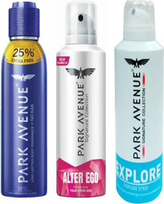 Park Avenue EPIC , ALTER EGO & EXPLORE Deodorant Spray - For Men(400 ml, Pack of 3)
Park Avenue EPIC , ALTER EGO & EXPLORE Deodorant Spray - For Men(400 ml, Pack of 3)