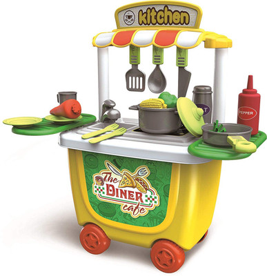 Kiditos Diner Cafe Kitchen Play Food with Easy Storage Roller Case