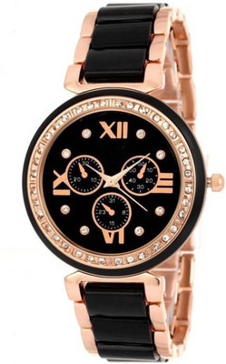 DURVA RETAIL DRL-0140 Black Gold Diamond Frame Watch Watch - For Girls