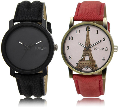 LOREM LR21-230 Stylish White & Black Round Boy's & Girl's Leather Watch - For Men & Women