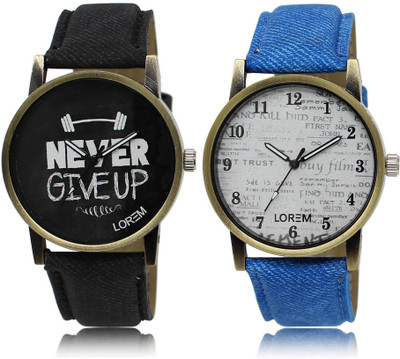 LOREM LR27-28 Stylish White & Black Round Boy's Leather Watch - For Men