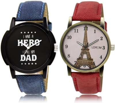 LOREM LR7-230 Stylish White & Black Round Boy's & Girl's Leather Watch - For Men & Women