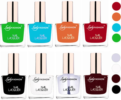 Lady Fashion Ultra HI-Shine Quick Dry Nail Polish Combo Dark Red,Light Green,Sky Blue,Nude,Blue,White,Top Coat,Maroon(Pack of 8)
Lady Fashion Ultra HI-Shine Quick Dry Nail Polish Combo Dark Red,Light Green,Sky Blue,Nude,Blue,White,Top Coat,Maroon(Pack of 8)