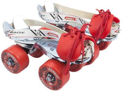 JJ Jonex Synthetic Flaps And Strap Quad Roller Skates - Size 10-2 US(Red)