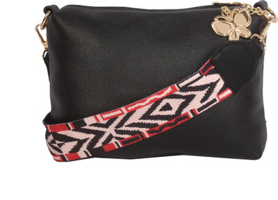 Butterflies Women Casual Black PU Sling Bag